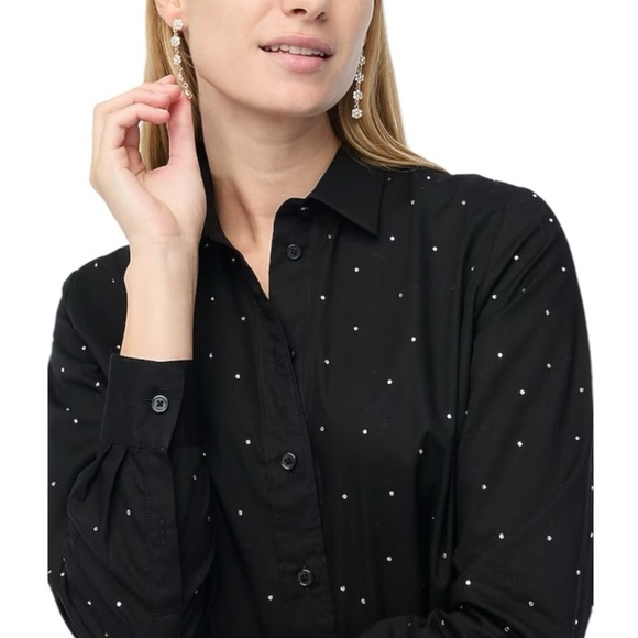 J. Crew ** Hotfix Jeweled Rhinestone Black Button Down Shirt NEW Medium CC968 - Picture 3 of 14